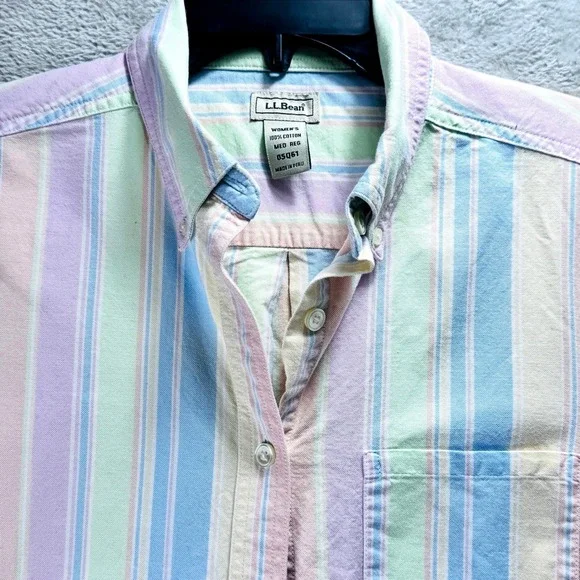 L.L.Bean Preppy Women's Med. Pastel Stripe Button Down Shirt Cotton Long Sleeve - Picture 2 of 14
